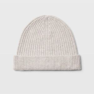 Club Monaco 100% Cashmere Cream/ Light Peach Ribbed Knit Beanie